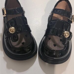 Elegant Black Kids Dress Shoes with Flower Accent